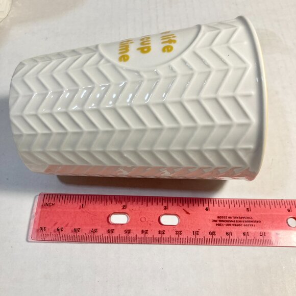 Dunkin' Donuts Ceramic Coffee Cup Take Life One Cup At a Time Yellow White - Picture 9 of 10